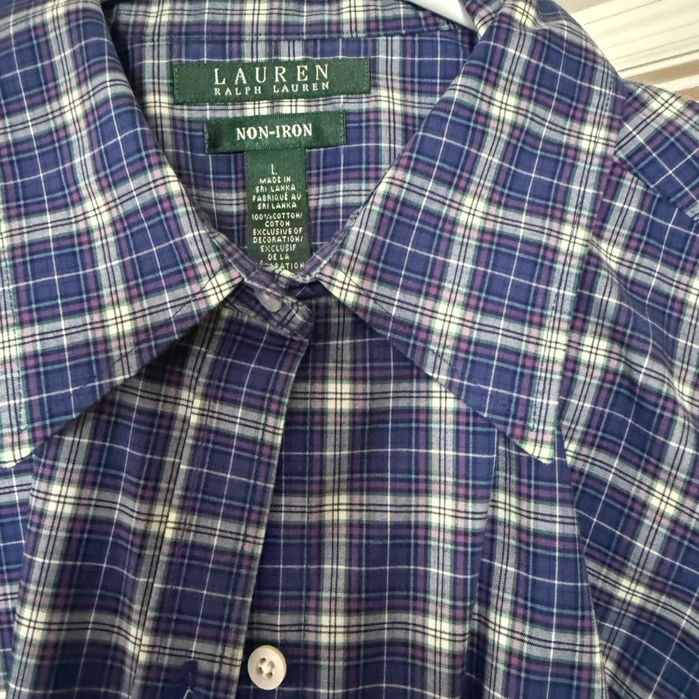 Lauren Ralph Lauren  woman’s Purple Plaid Non-Iron Button-Down Shirt